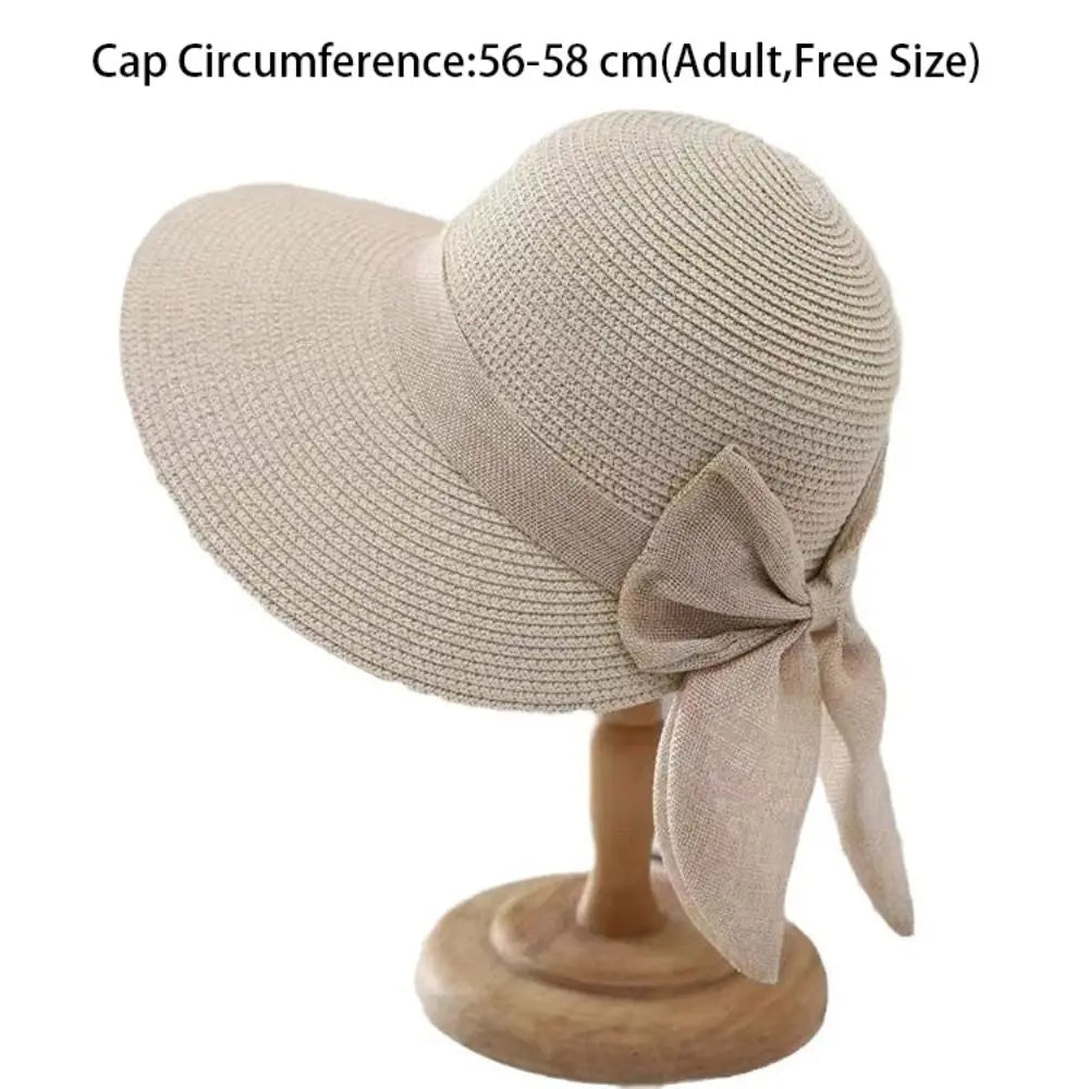 Chapeau de Paille avec Nœud Papillon – Capeline d'Été Respirante à Grand Bord