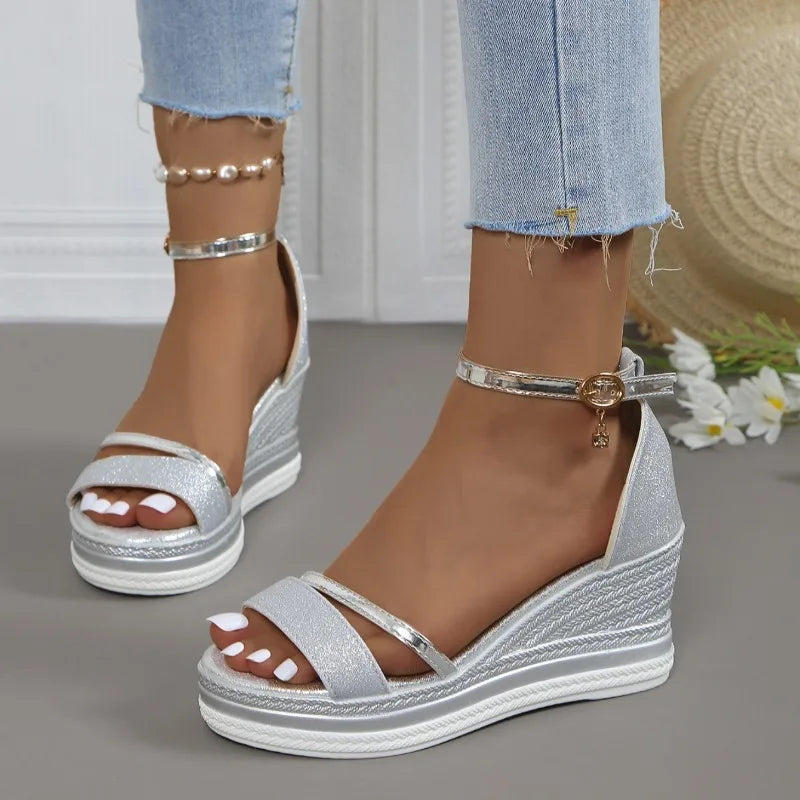 Sandales d'Été à Talons Compensés – Chaussures Mode Unies avec Semelle Épaisse