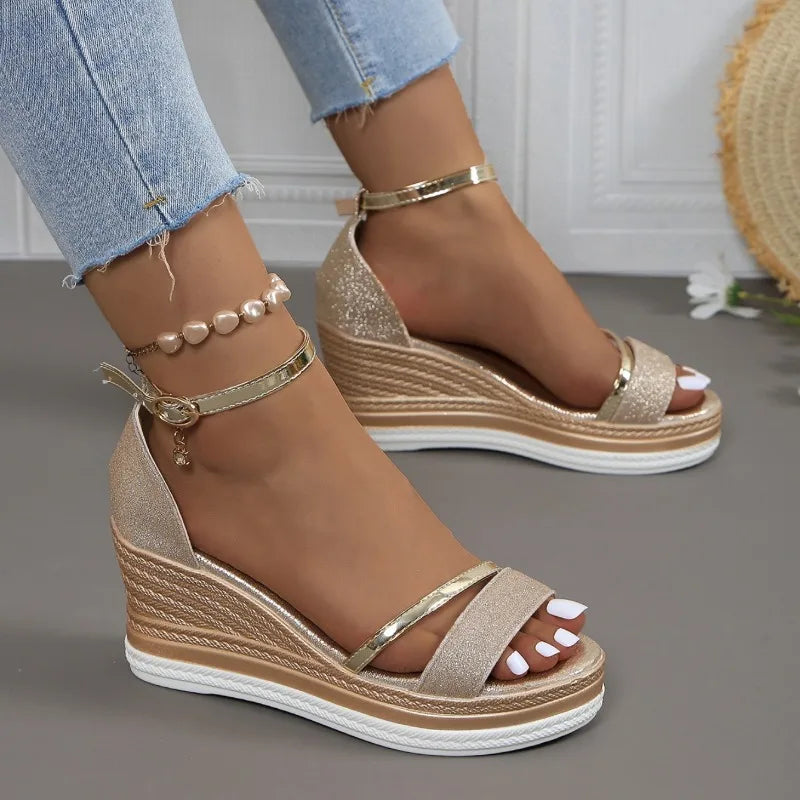 Sandales d'Été à Talons Compensés – Chaussures Mode Unies avec Semelle Épaisse