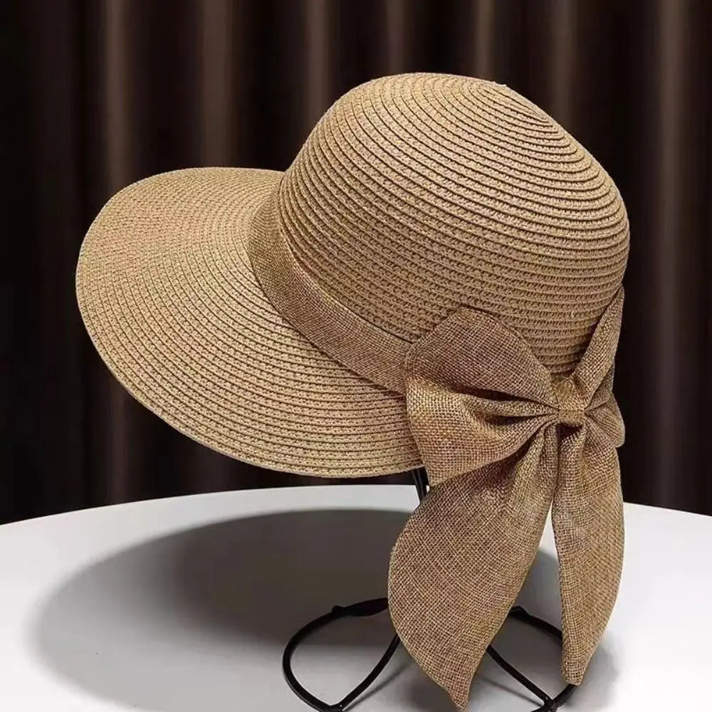 Chapeau de Paille avec Nœud Papillon – Capeline d'Été Respirante à Grand Bord