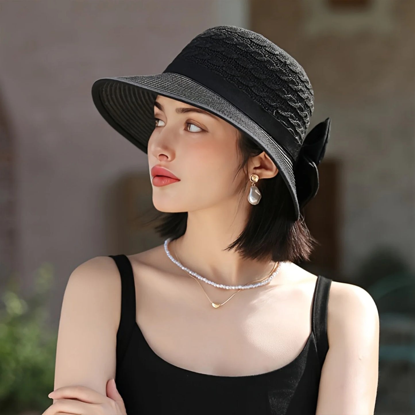 Chapeau de Soleil Pliable Style Français – Grand Bords & Nœud Élégant