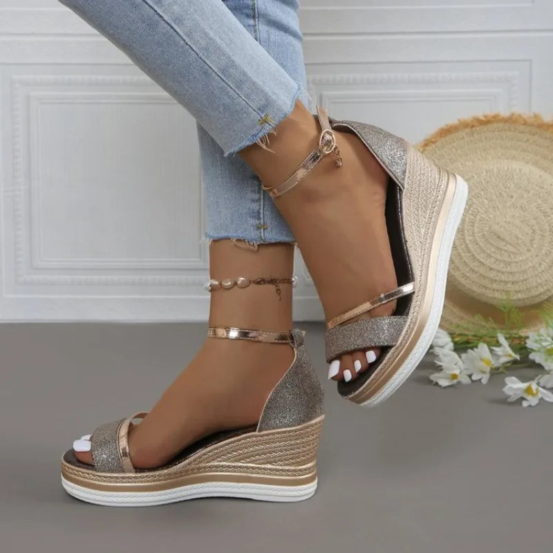 Sandales d'Été à Talons Compensés – Chaussures Mode Unies avec Semelle Épaisse