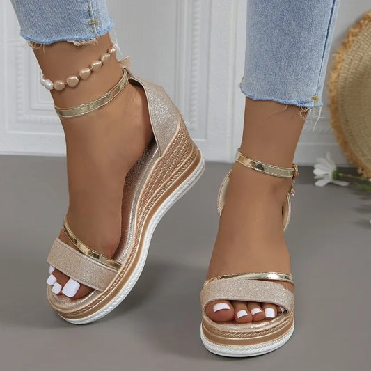 Sandales d'Été à Talons Compensés – Chaussures Mode Unies avec Semelle Épaisse