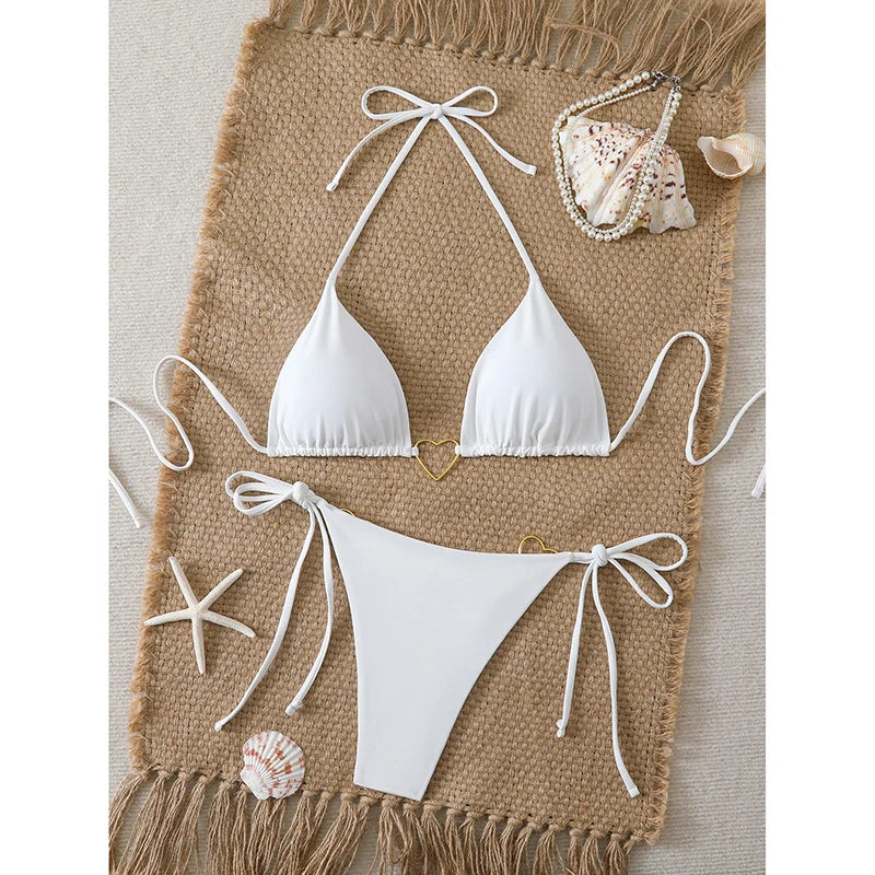 Ensemble Bikini Ficelle ("String") – Coupe Mini Triangle et Couleur Unie pour la Plage