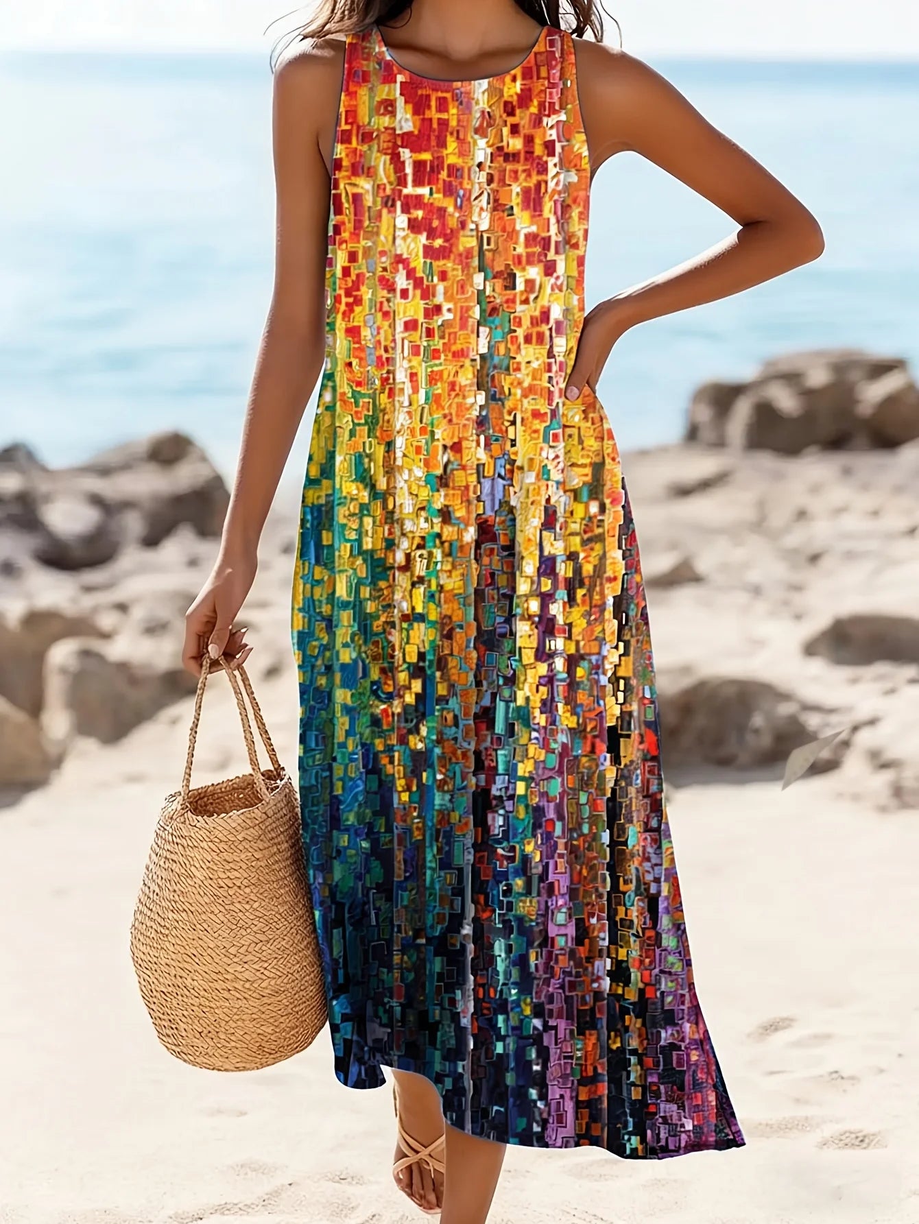 Robe Maxi Bohème "Dopamine" – Imprimé Tournesol & Ethnique
