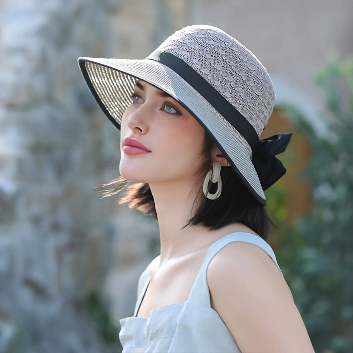 Chapeau de Soleil Pliable Style Français – Grand Bords & Nœud Élégant