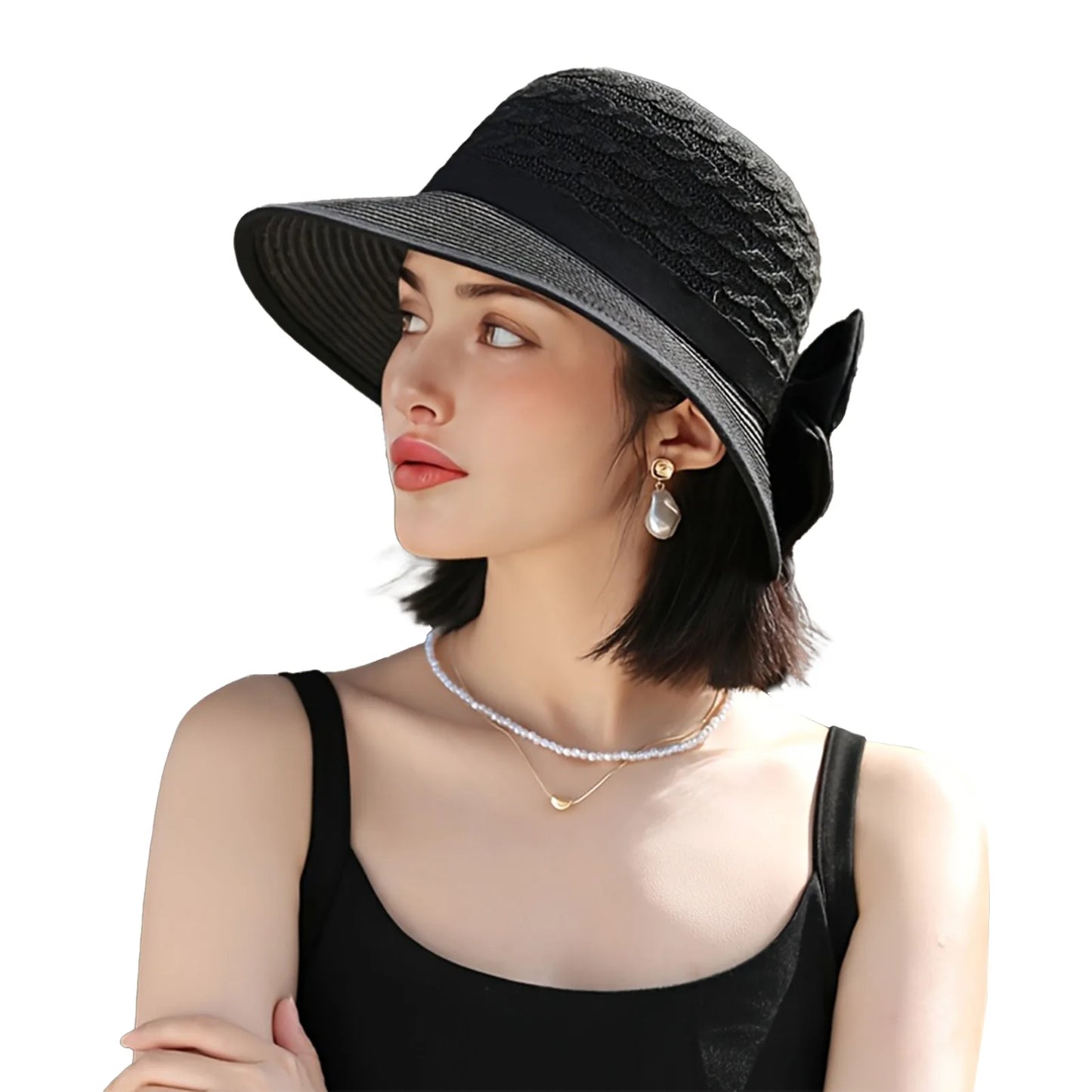 Chapeau de Soleil Pliable Style Français – Grand Bords & Nœud Élégant
