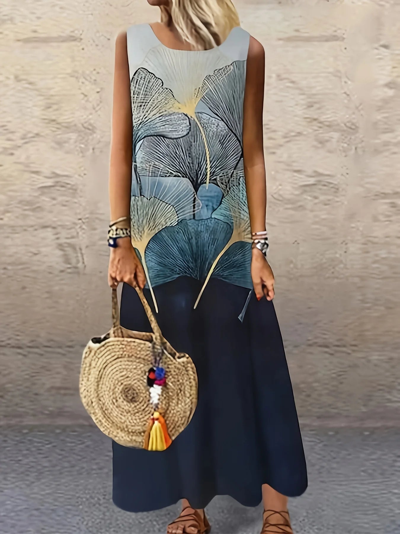 Robe Maxi Bohème "Dopamine" – Imprimé Tournesol & Ethnique