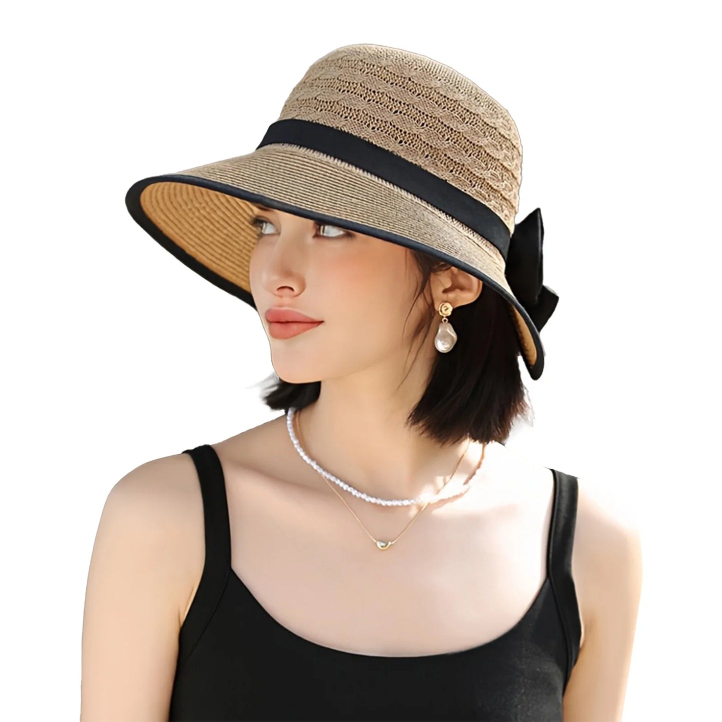 Chapeau de Soleil Pliable Style Français – Grand Bords & Nœud Élégant