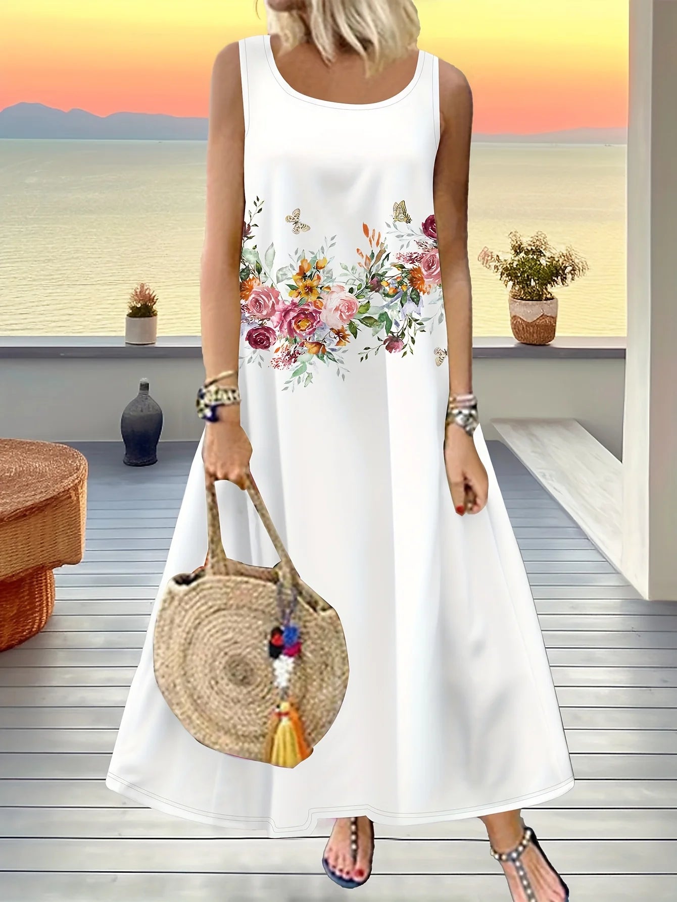 Robe Maxi Bohème "Dopamine" – Imprimé Tournesol & Ethnique