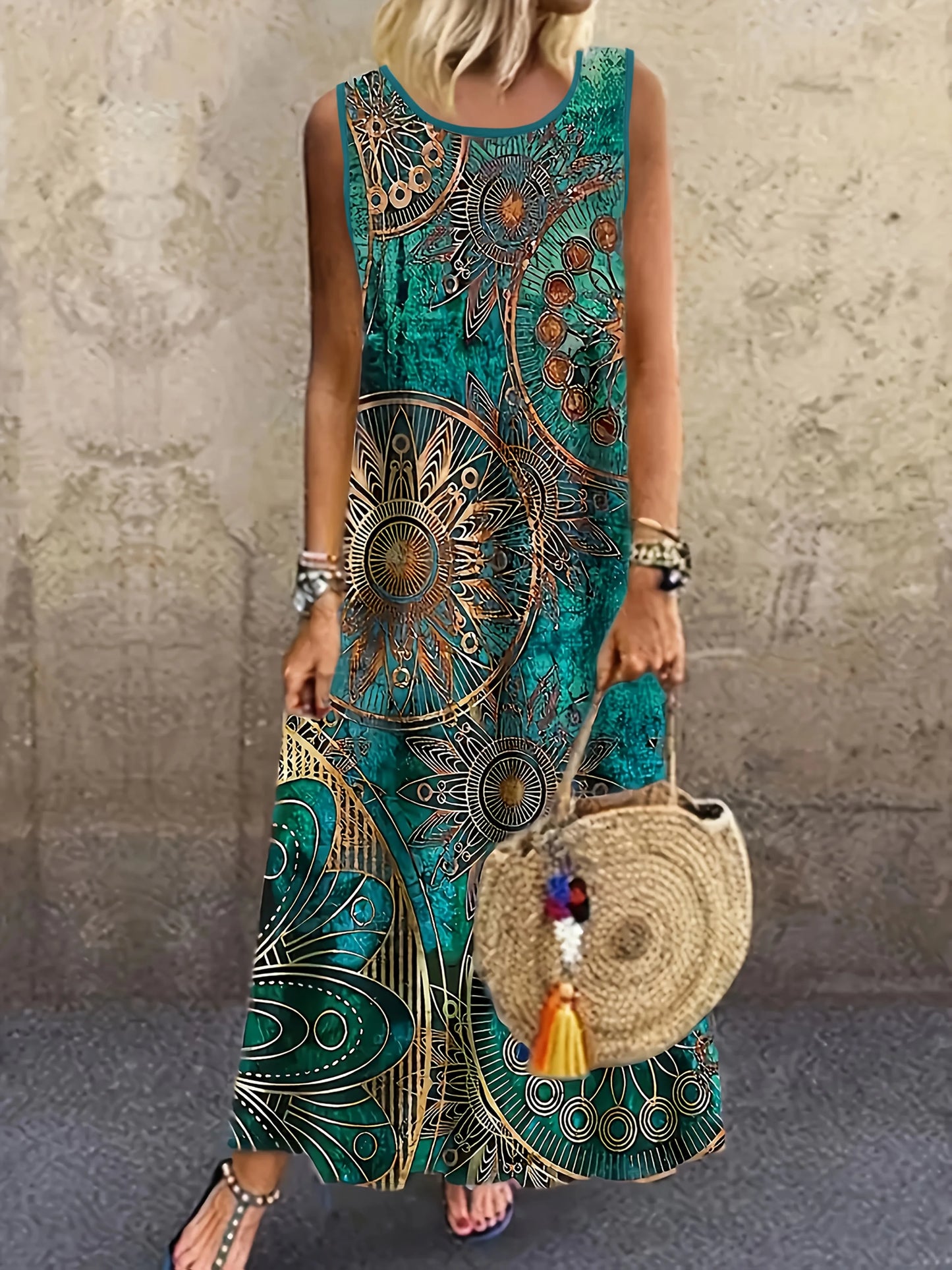 Robe Maxi Bohème "Dopamine" – Imprimé Tournesol & Ethnique