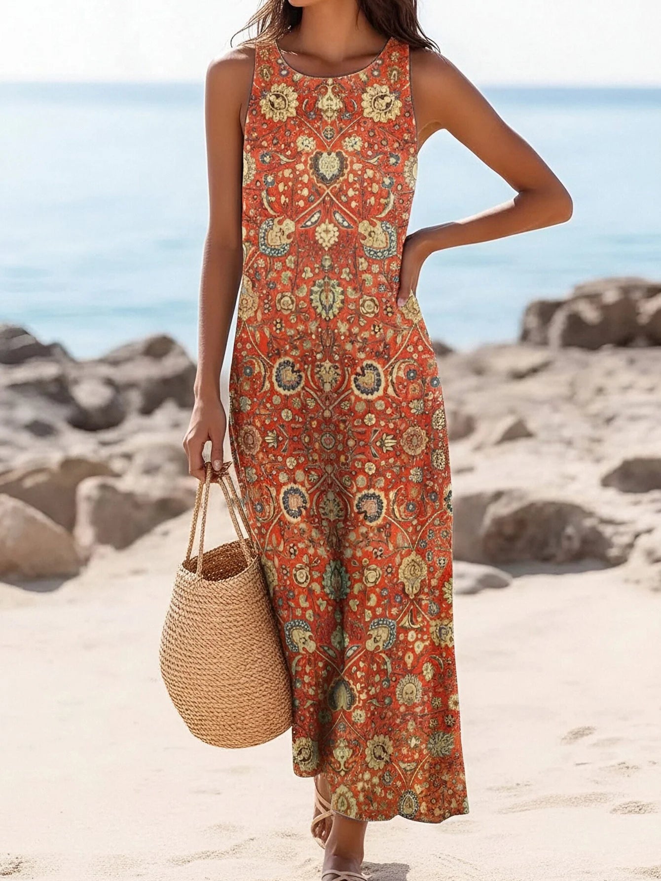 Robe Maxi Bohème "Dopamine" – Imprimé Tournesol & Ethnique