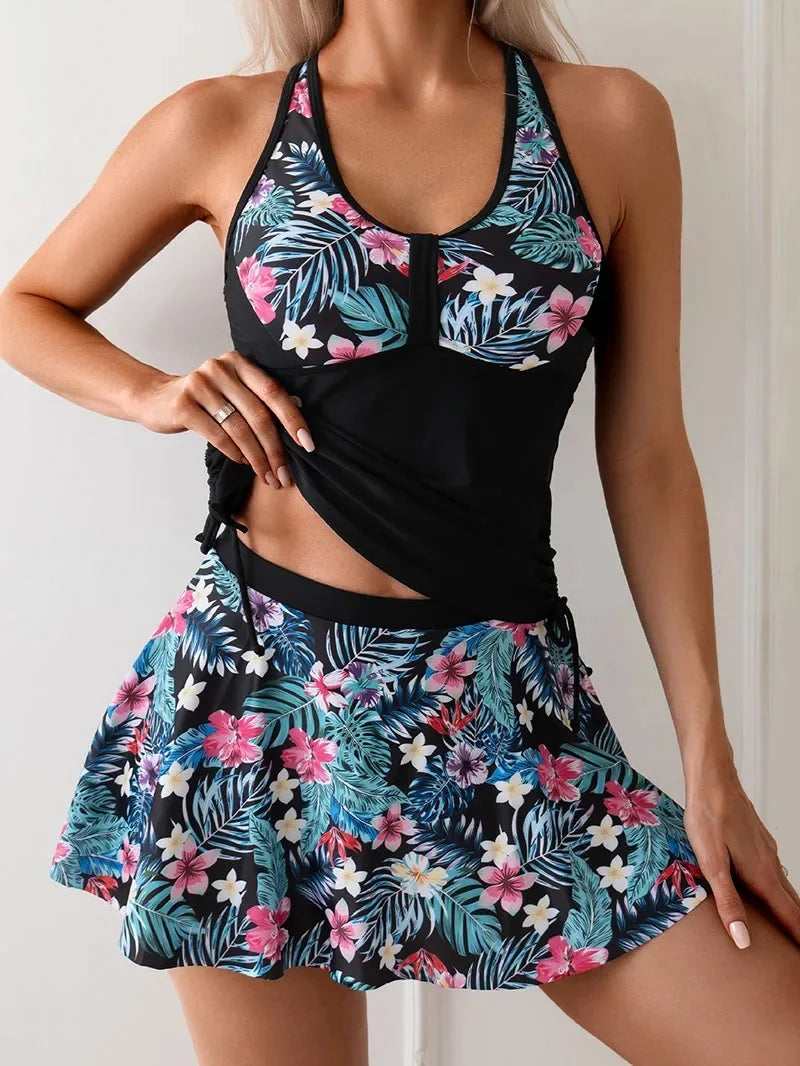 Tankini 2 Pièces Imprimé Floral avec Jupe – Confort & Élégance de Plage