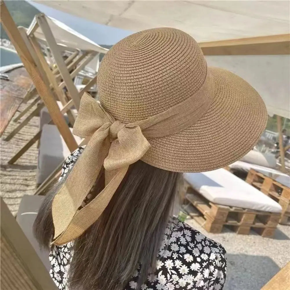 Chapeau de Paille avec Nœud Papillon – Capeline d'Été Respirante à Grand Bord