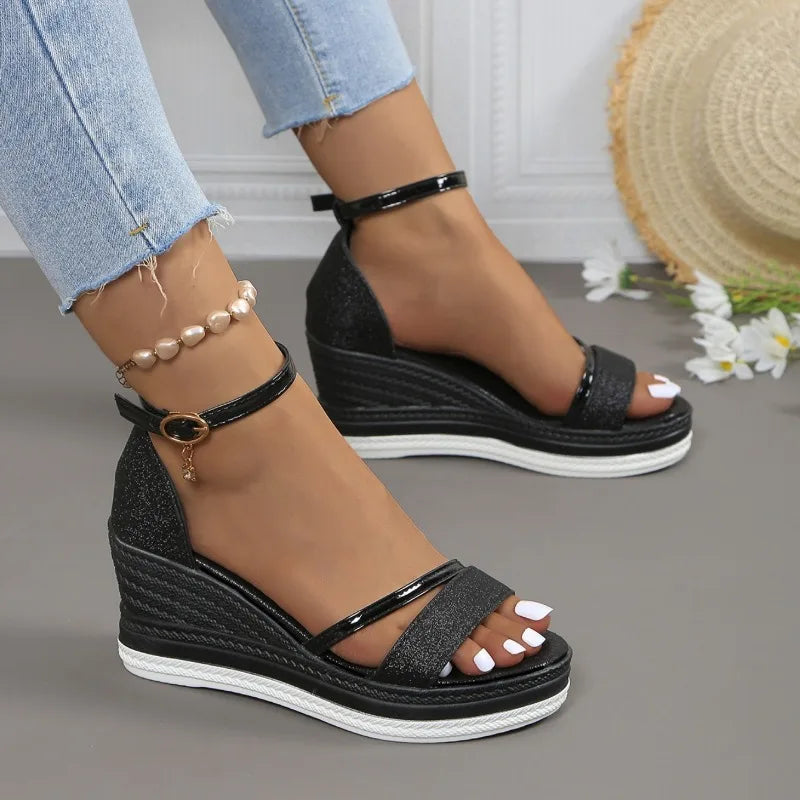 Sandales d'Été à Talons Compensés – Chaussures Mode Unies avec Semelle Épaisse