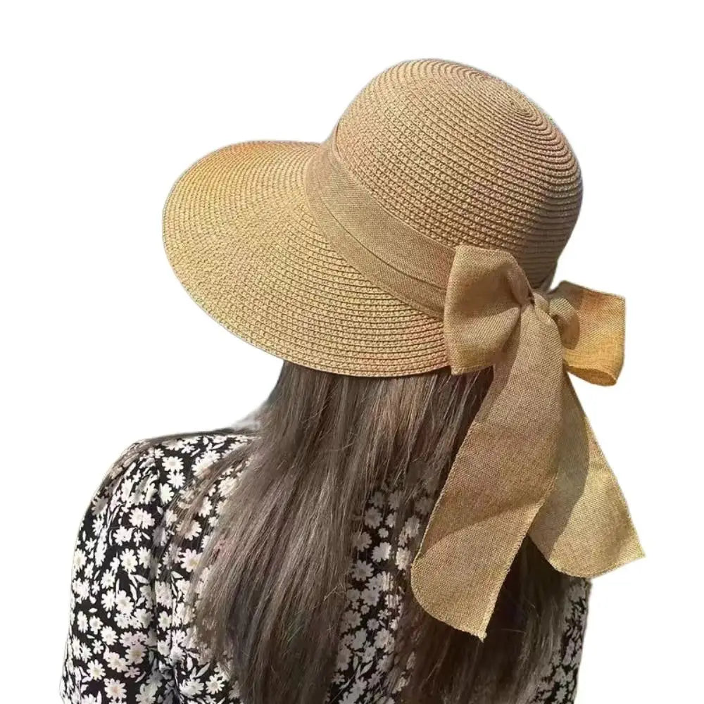 Chapeau de Paille avec Nœud Papillon – Capeline d'Été Respirante à Grand Bord