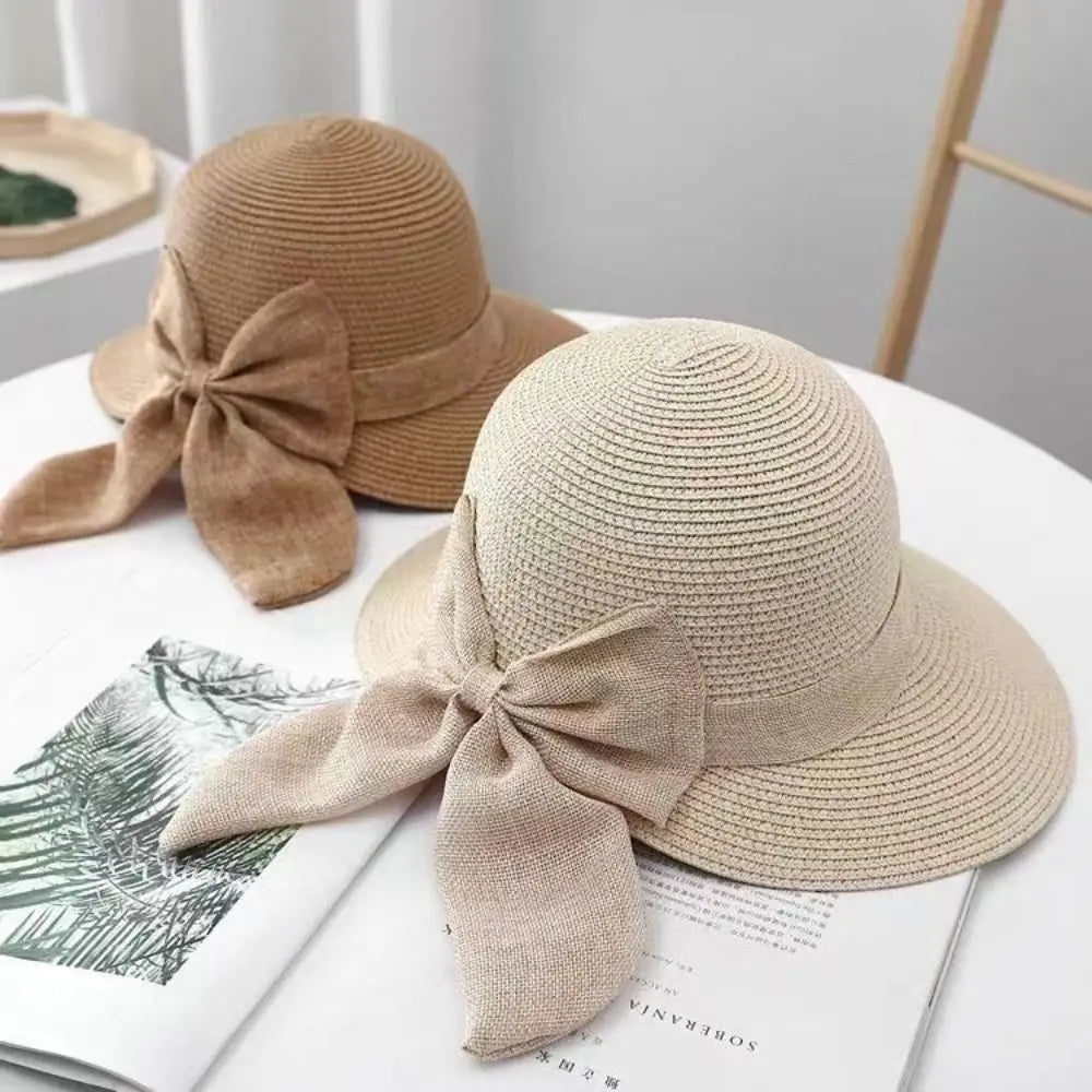 Chapeau de Paille avec Nœud Papillon – Capeline d'Été Respirante à Grand Bord