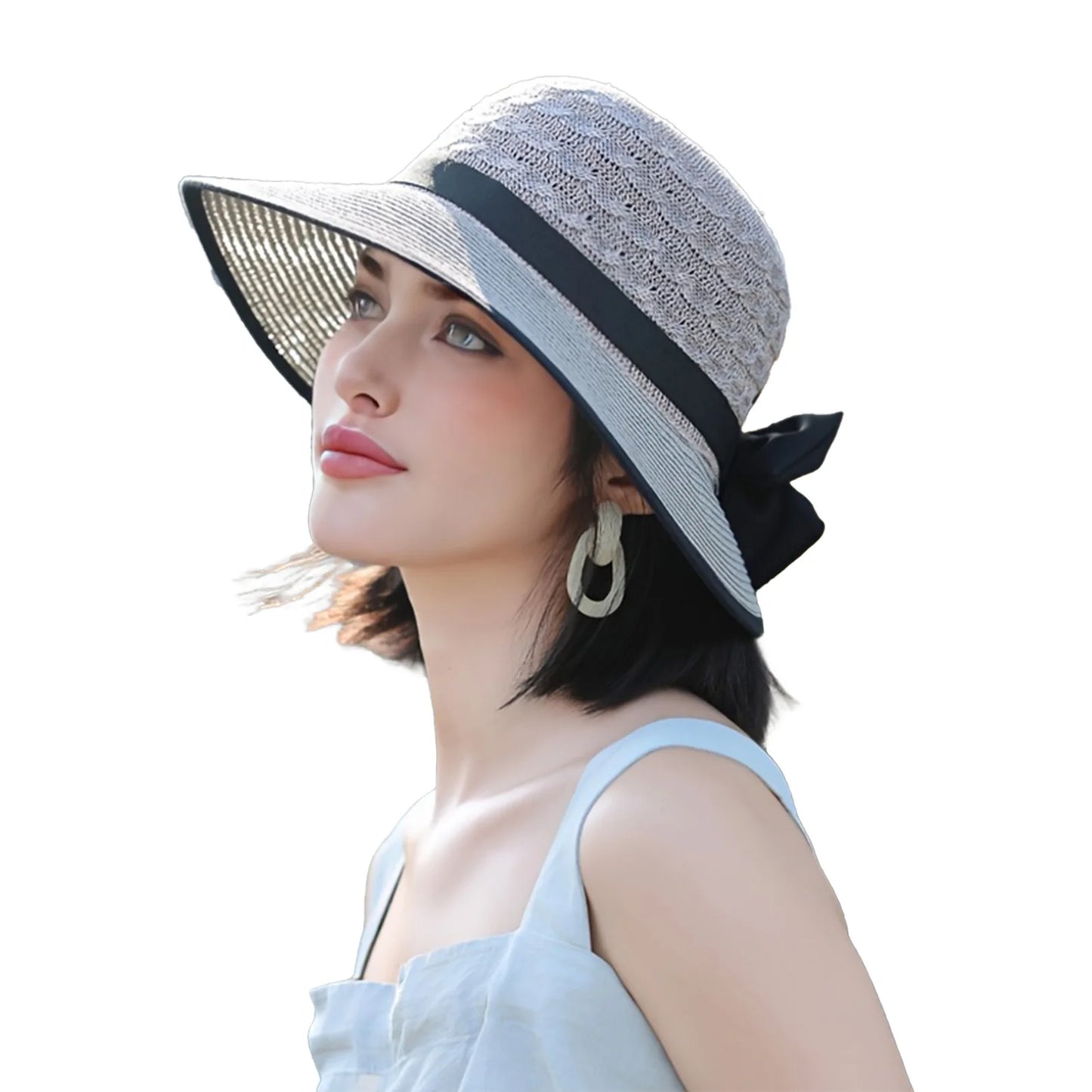 Chapeau de Soleil Pliable Style Français – Grand Bords & Nœud Élégant