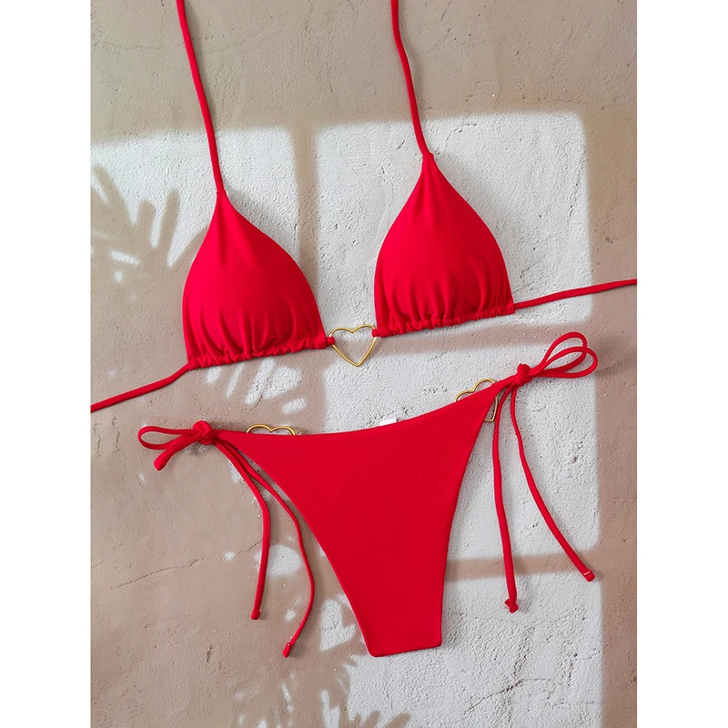 Ensemble Bikini Ficelle ("String") – Coupe Mini Triangle et Couleur Unie pour la Plage