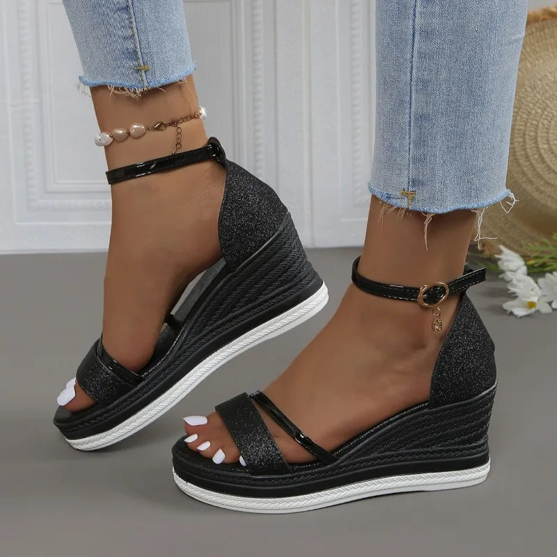 Sandales d'Été à Talons Compensés – Chaussures Mode Unies avec Semelle Épaisse