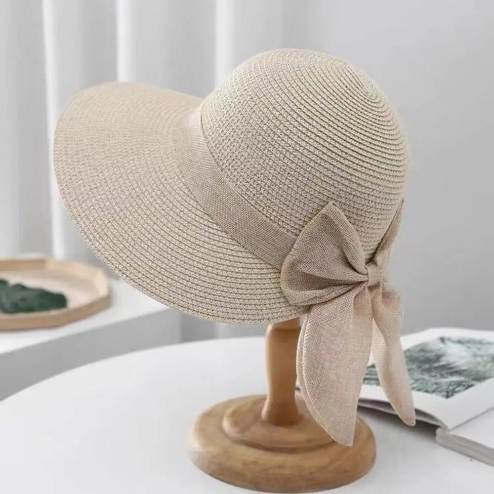 Chapeau de Paille avec Nœud Papillon – Capeline d'Été Respirante à Grand Bord