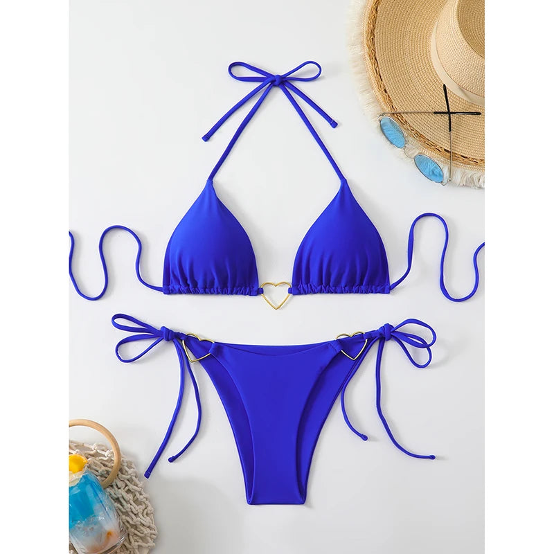 Ensemble Bikini Ficelle ("String") – Coupe Mini Triangle et Couleur Unie pour la Plage